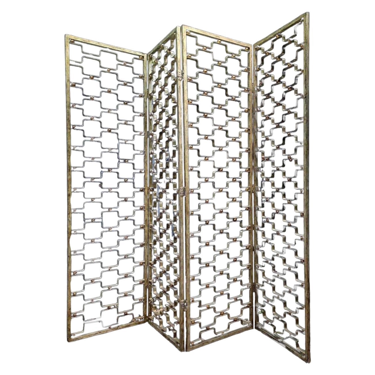 French Modern Poillerat Style Wrought Iron Room Divider Screen For Sale