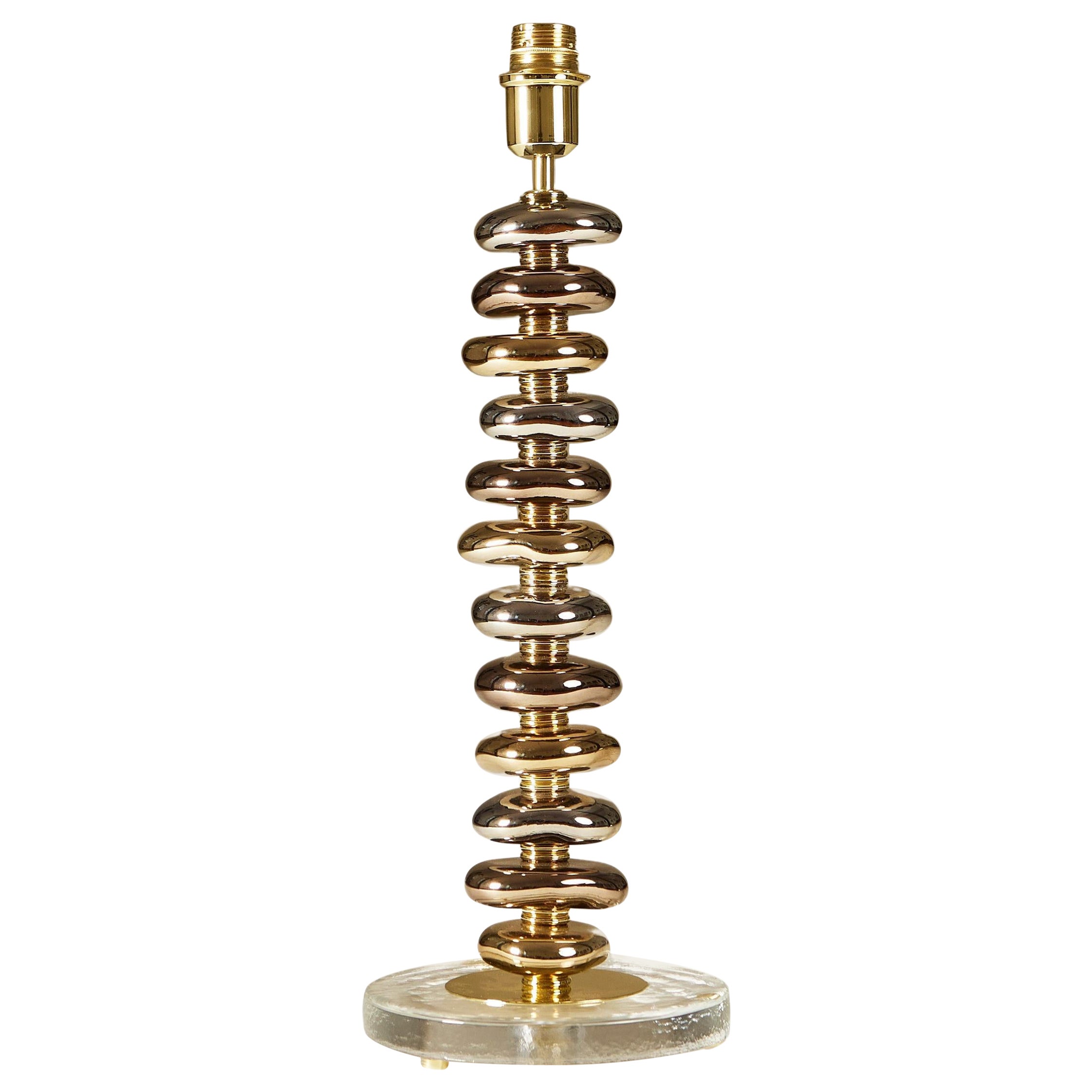 Single Tall Murano Glass Metallic and Brass ‘Pebble’ Table Lamps