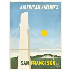 Affiche de voyage originale de San Francisco American Airlines McKnight Kauffer