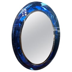 21 de enero de 1971 Space Age Espejo de pared ovalado italiano azul de Metalvetro Siena