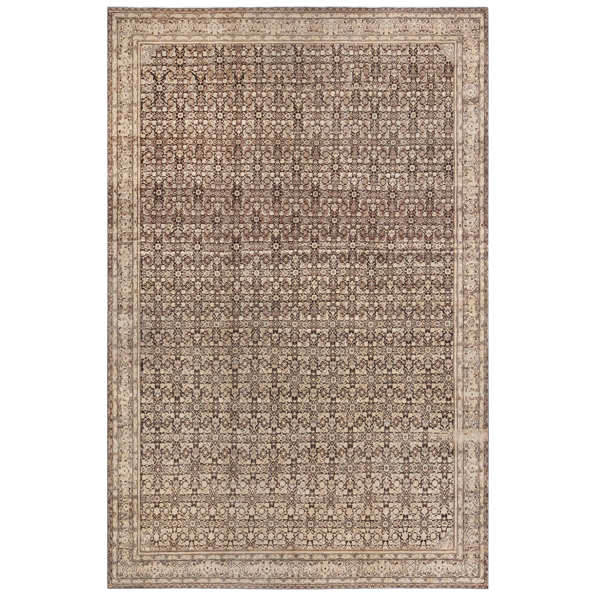 Doris Leslie Blau Tappeto antico persiano Tabriz Marrone in lana fatto a mano in vendita