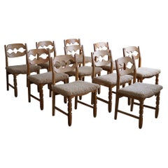 Set of 10 Henning Kjærnulf "Razorblade" Chairs in Oak & Lambswool, 1960s