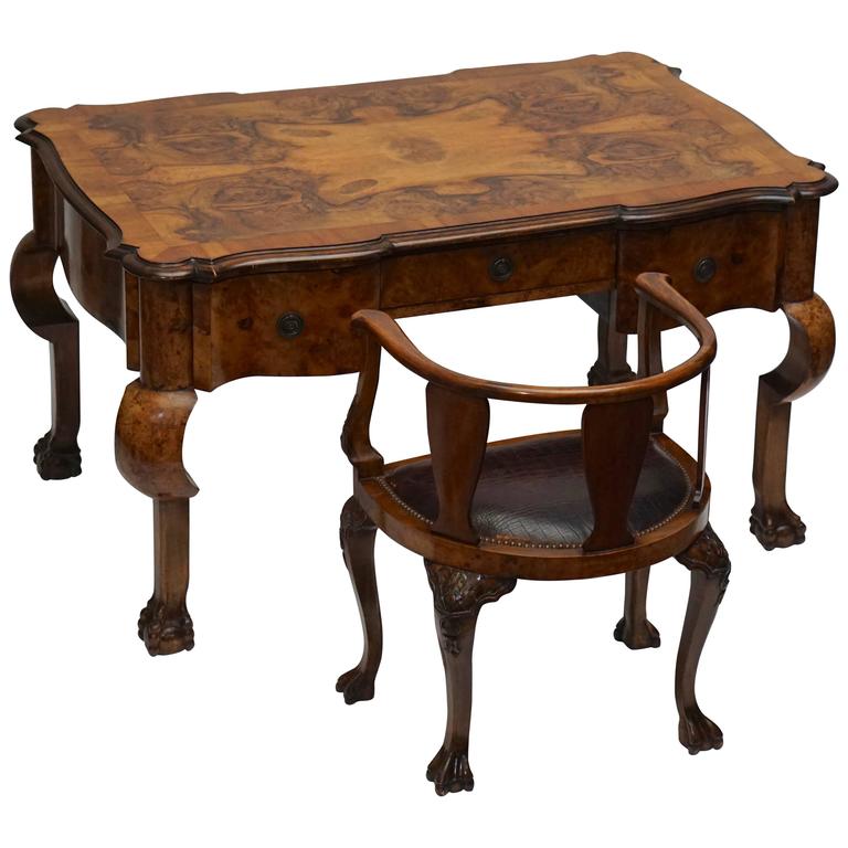 Carlo Bugatti Walnut Writing Desk With Chair At 1stdibs 19th Century French Burled Walnut Partners Desk With Armchair