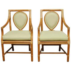 Vintage Pair of McGuire Rattan Mint Bow Back Armchairs