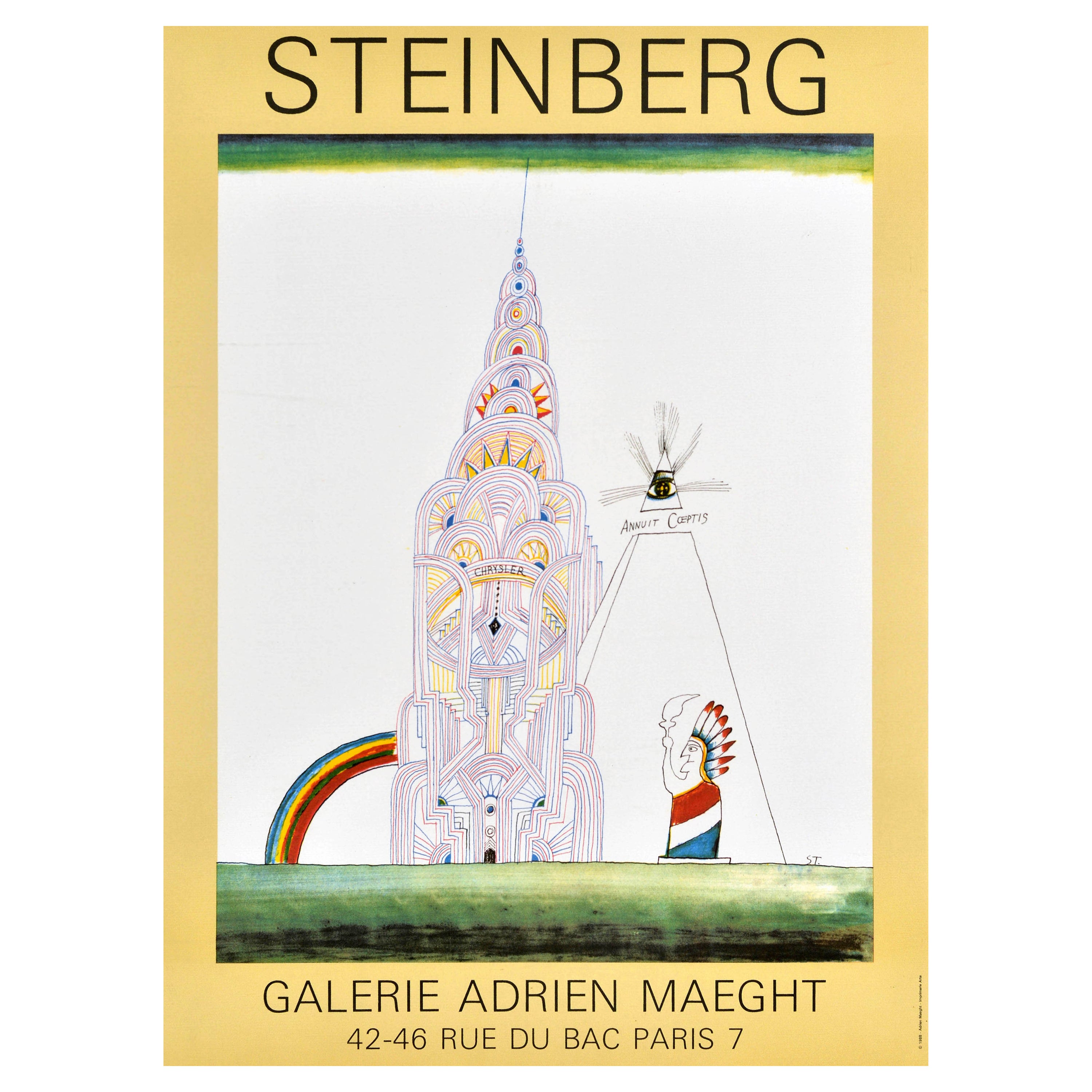 Poster pubblicitario originale d'epoca Saul Steinberg Chrysler Building Maeght