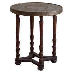 Jugendstil Round Side Table in Solid Oak & Brass Top, Adolf Loos, Austria, 1920s