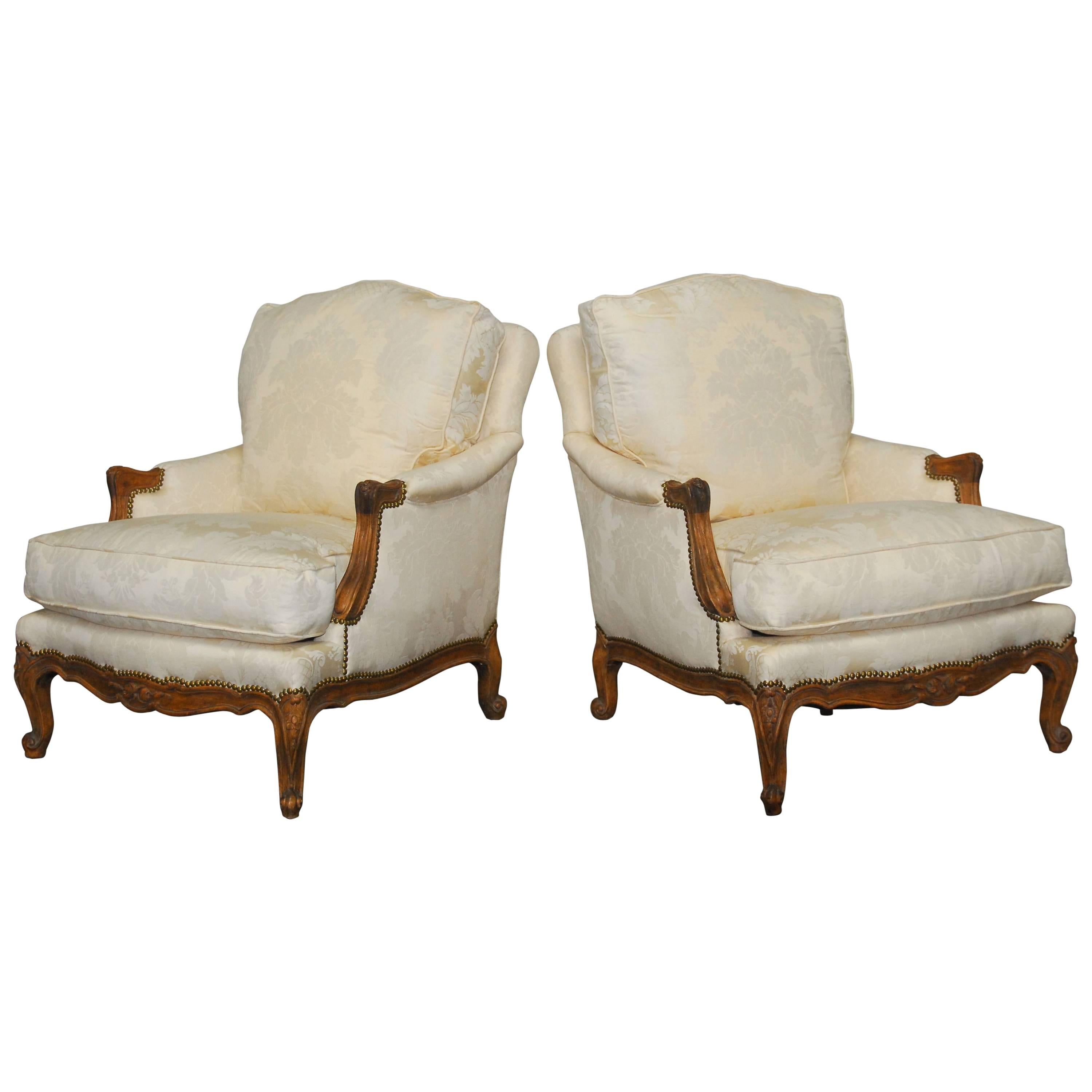 Pair of French Walnut Bergeres by Minton-Spidell