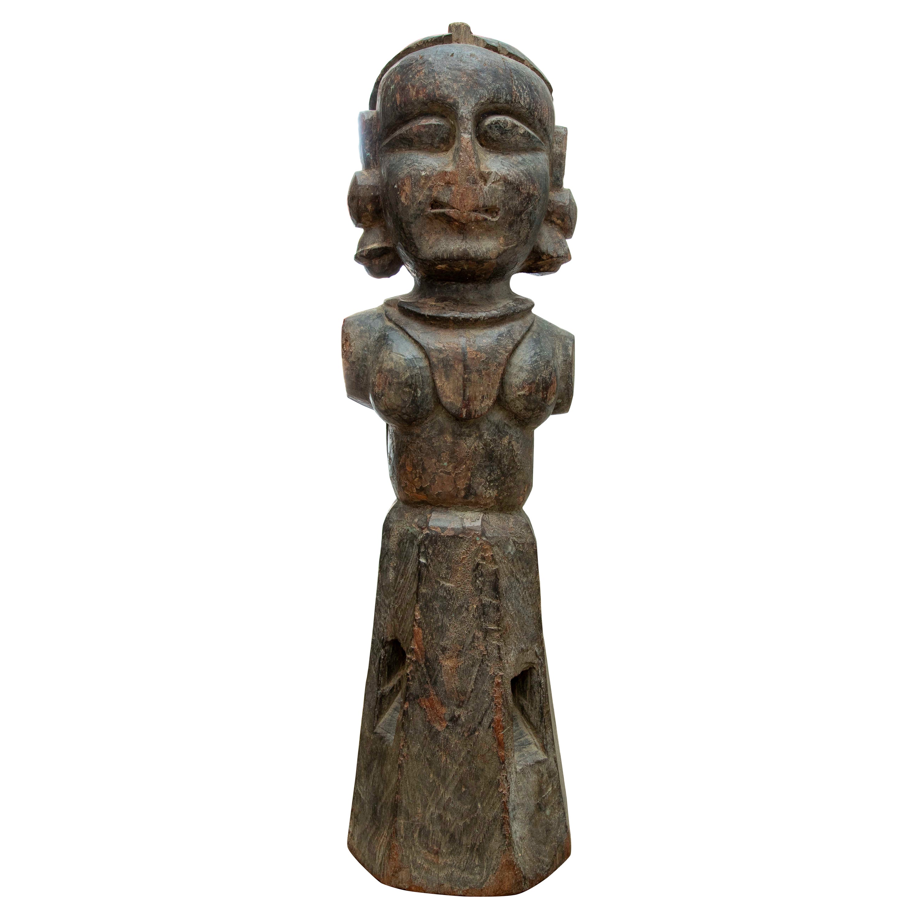 1980 Sculpture en bois sculptée à la main Femme Indu