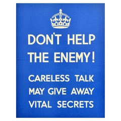 Original Vintage World War Two Poster Don't Help The Enemy WWII Careless Talk