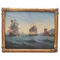 1850er Jahre Gemälde auf Tisch Marineschlacht , signiert und gerahmt. England.