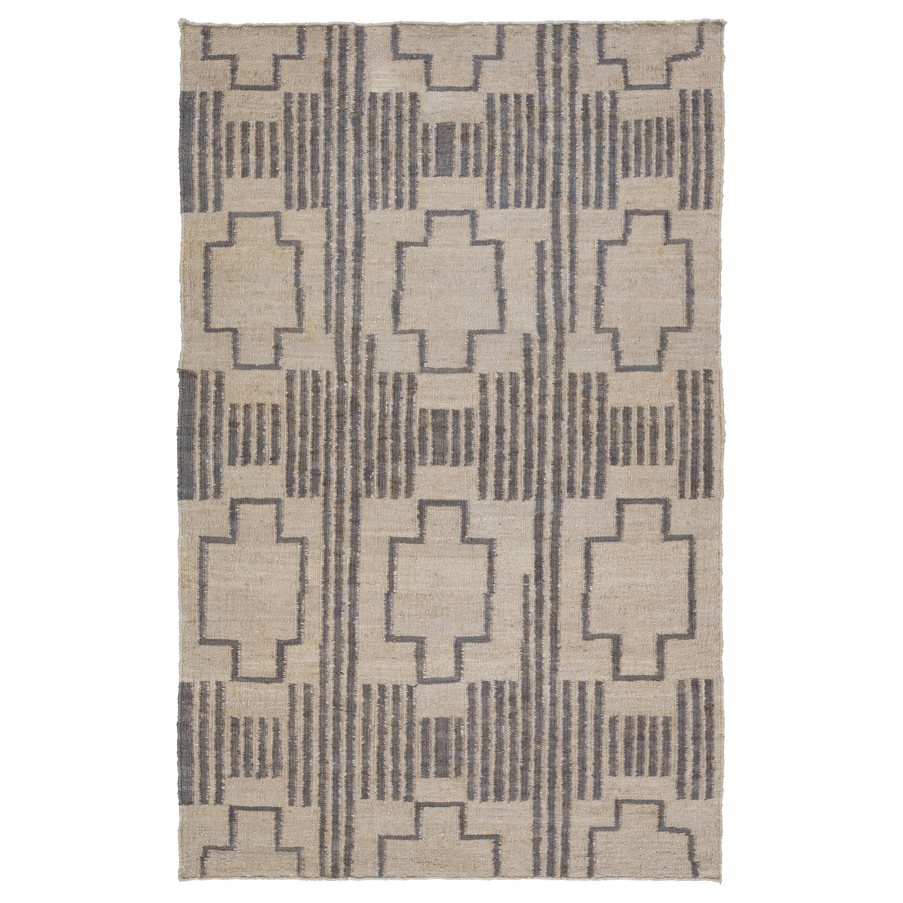 Modern Dhurrie Natural Jute Rug Handmade In Gray