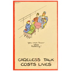 Original Vintage World War Two Poster Careless Talk Fougasse Transport WWII