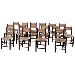 6x Charlotte PERRIAND French Country Rush Seat Dining Chairs c. 1960s