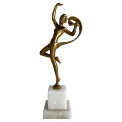 Art Deco Figurine of Young Dancer, Bronzed Metal and Marble, 1920-30s