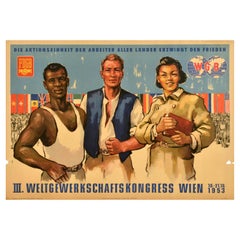 Original-Vintage-Poster, World Trade Union Congress Vienna Worker Unity FDGB WGB, FDGB, WGB, Original