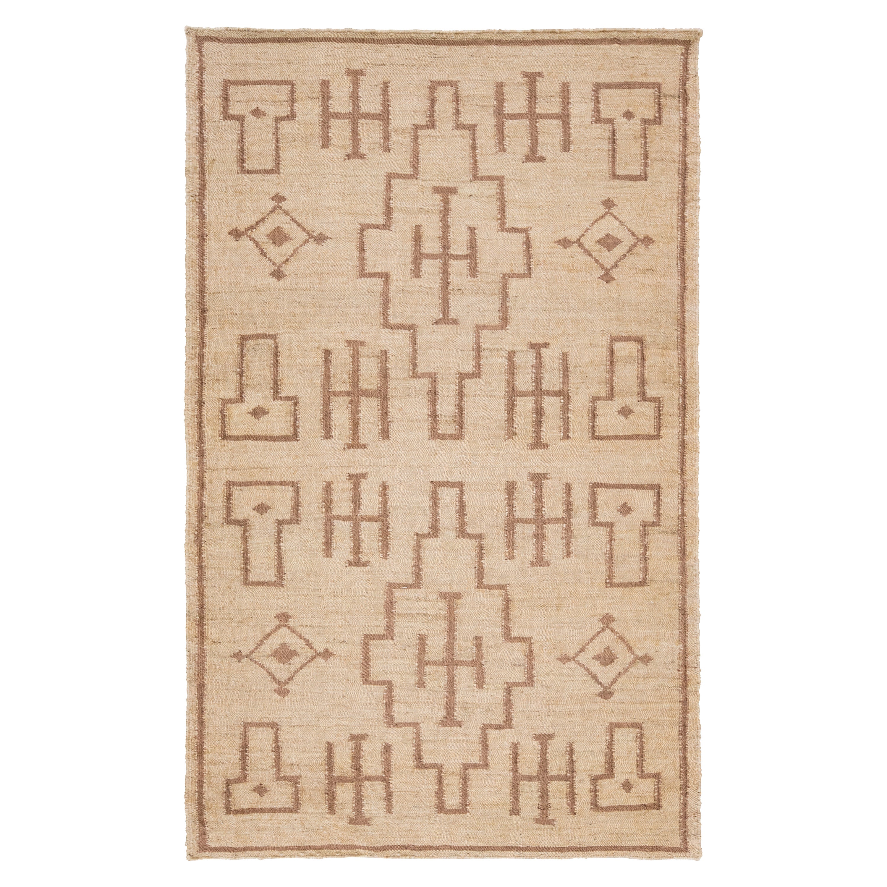 Handmade Modern Tan Dhurrie Natural Jute Rug For Sale