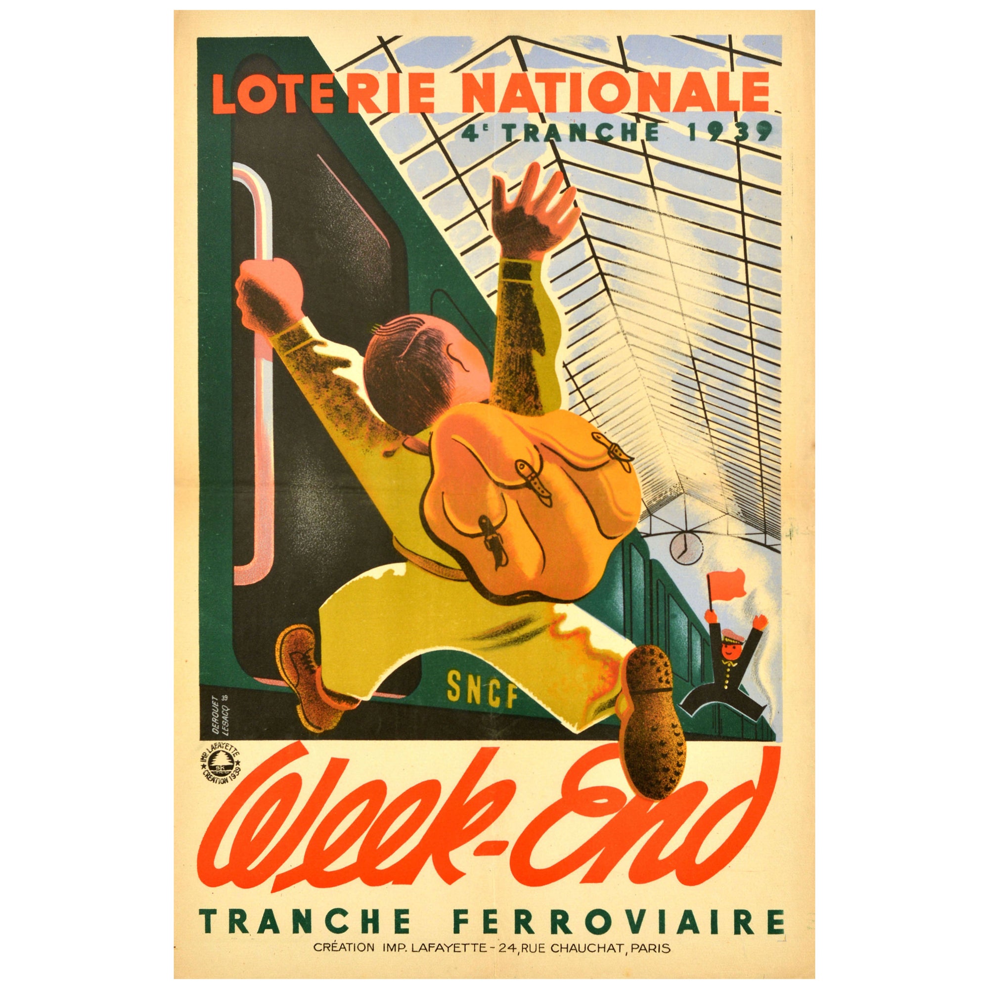 Affiche vintage d'origine Loterie Nationale Week-end French Railway Lottery SNCF