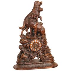 Black Forest Carved Clock, French, 19th Century Dog Carvings