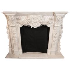Cream  Marble Mantel with Extensive hand  Carving ; foliate design