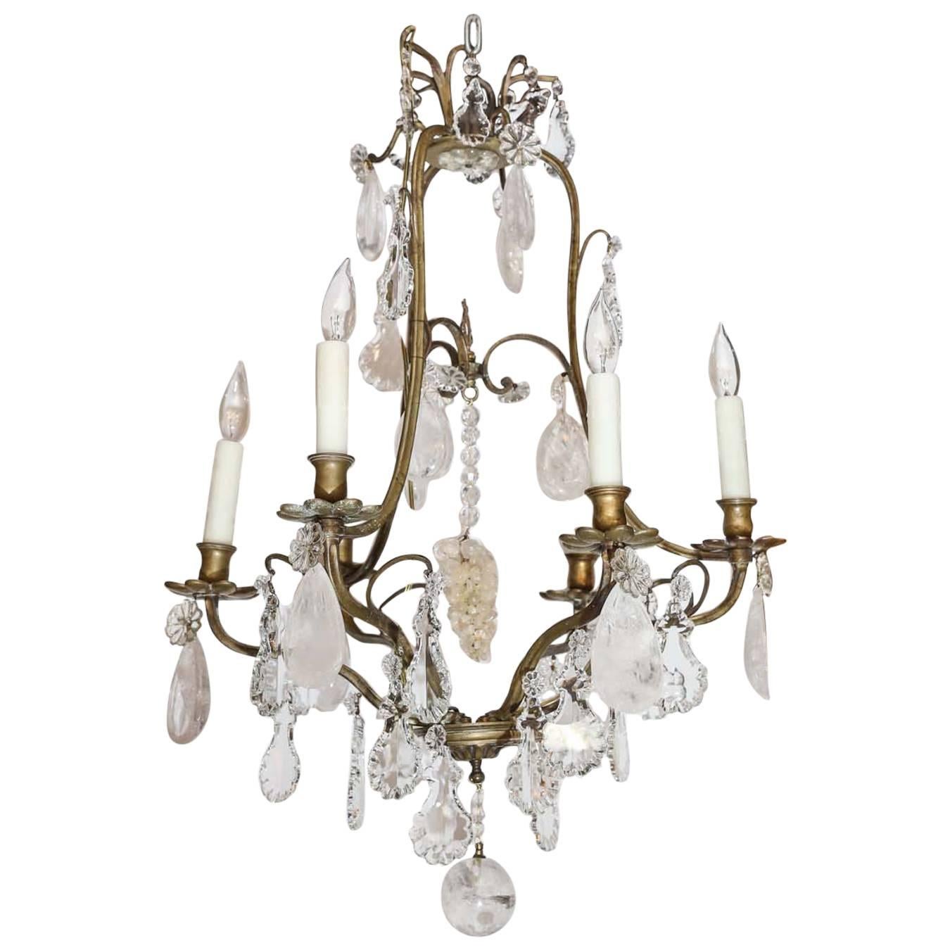 Bronze and Crystal with Rock Crystal Chandelier, 19th Century