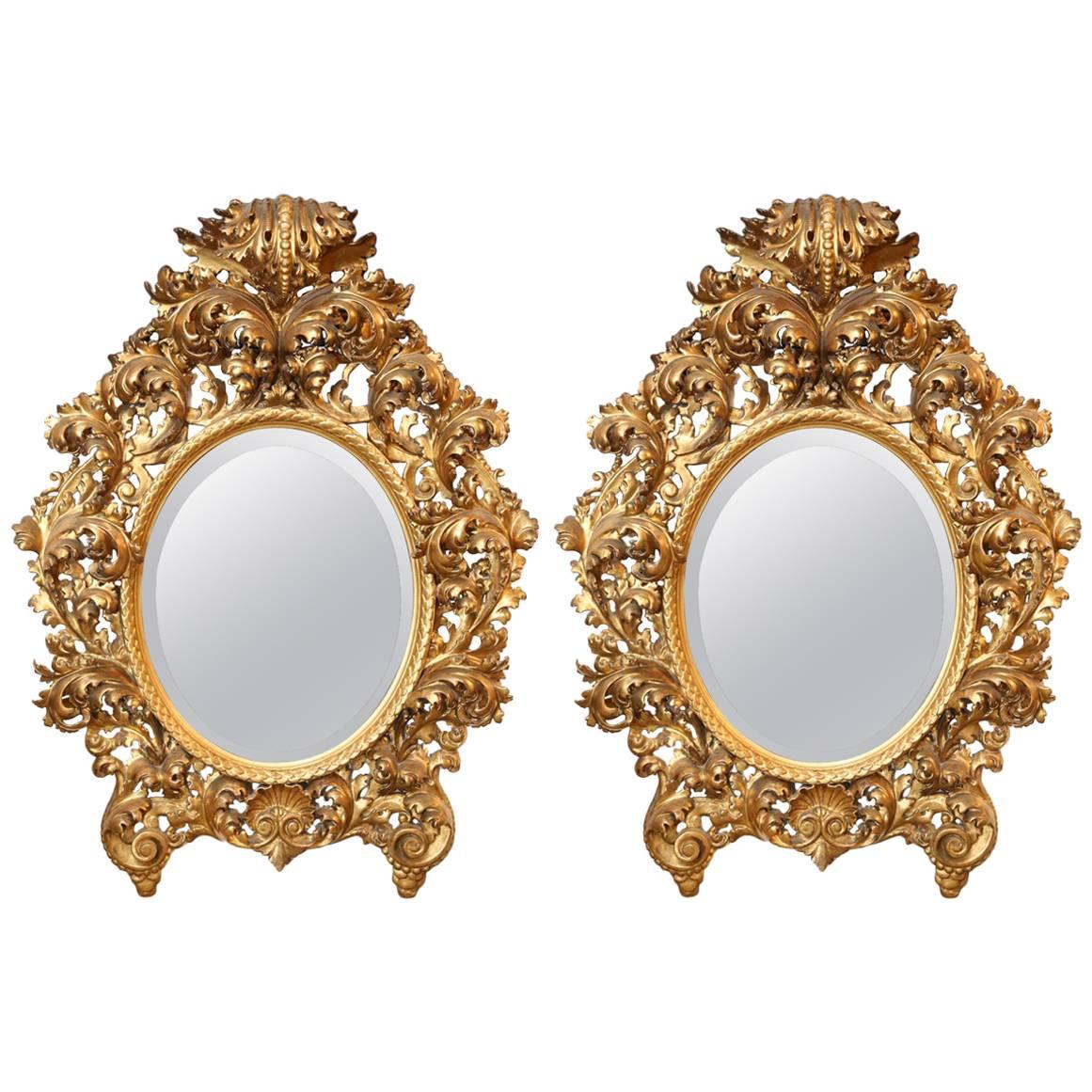 Pair of 18th Century Baroque Carved and Gilded Mirrors For Sale