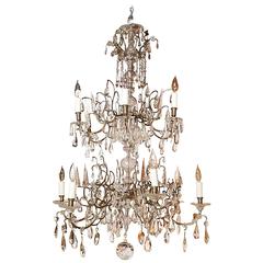  Venetian Bronze and Crystal Chandelier; with two tiers of lights