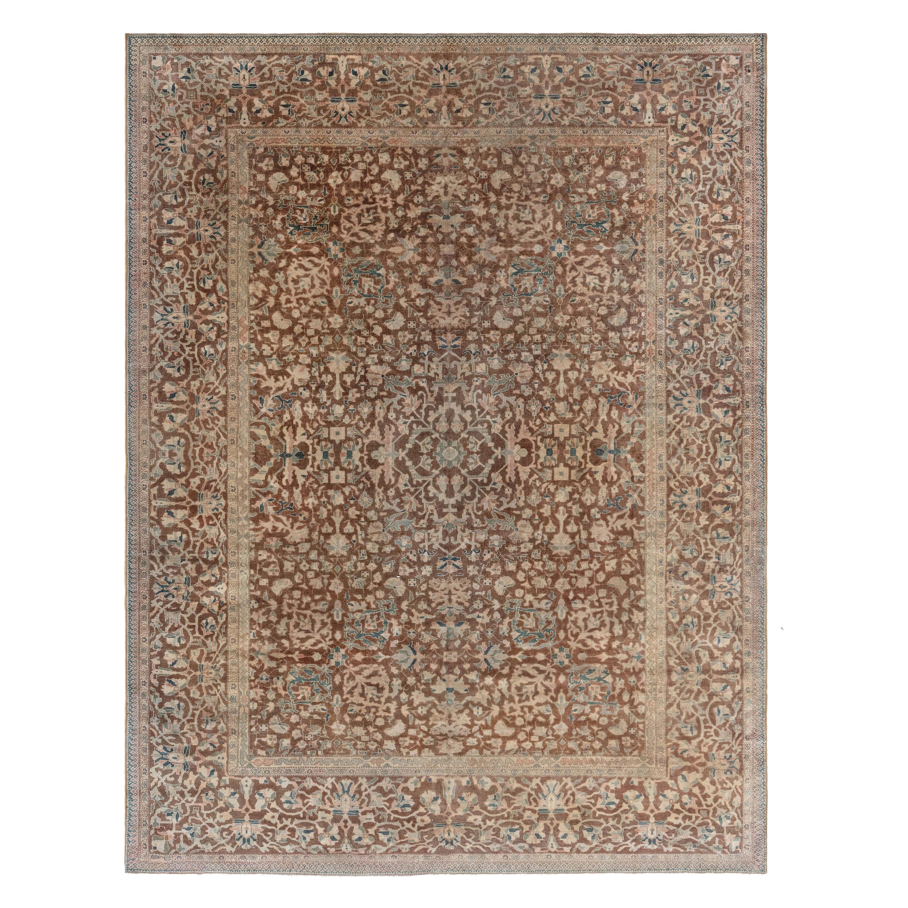 Doris Leslie Blau Antique Persian Sarouk Botanic Brown Handmade Wool Rug