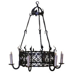 19th Century French Gothic Wrought Iron Six-Light Chandelier