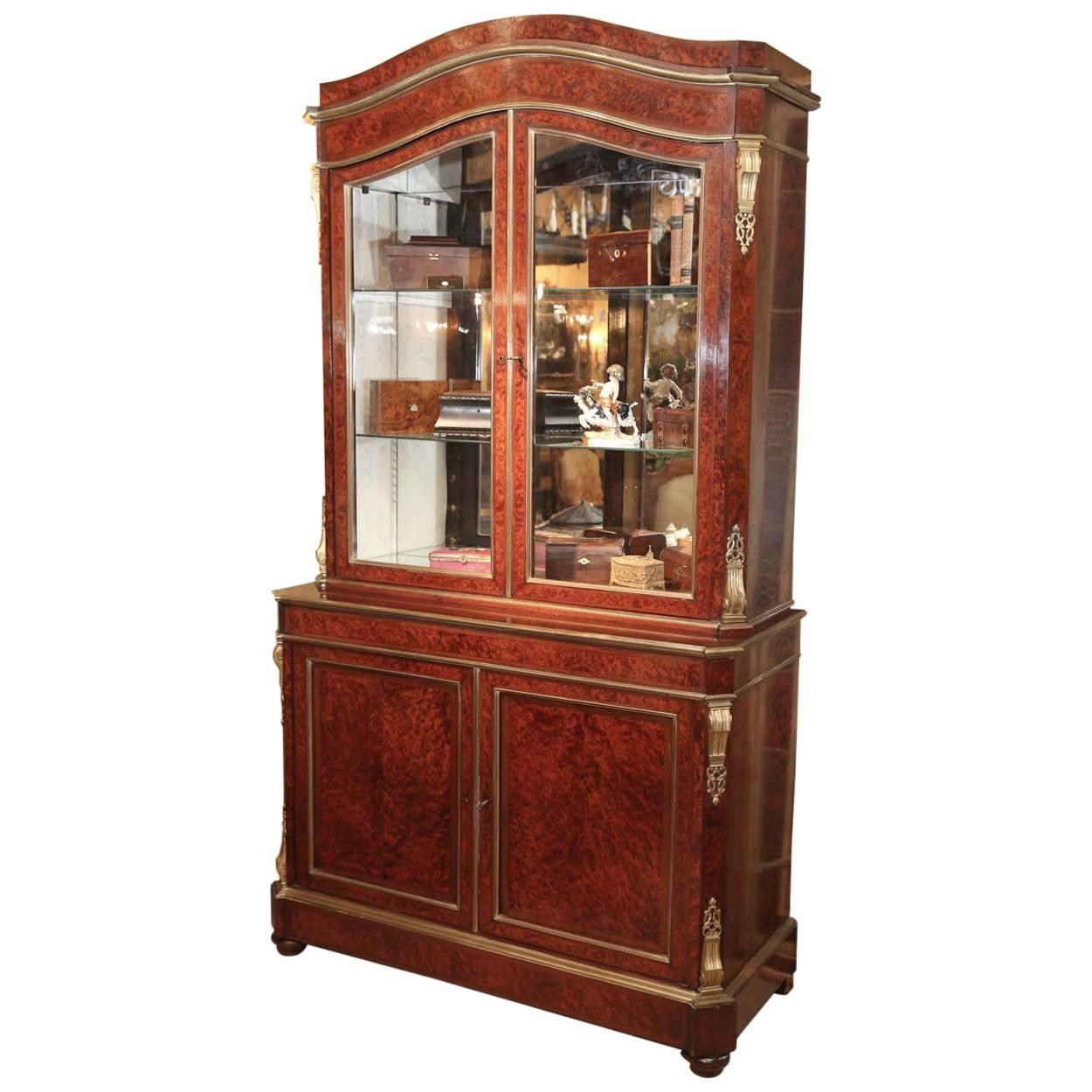 19th Century Continental Bronze-Mounted Amboyna Wood, China/ Display Cabinet  For Sale