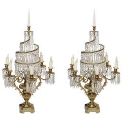 Pair of 19th Century Russian Gilt Bronze and Crystal Girondles Each