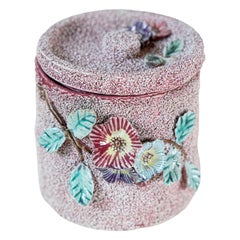 English 20th Century Pottery Box with Floral Motifs, Textured Ground and Lid