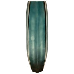 Deep Blue Tall Thin Glass Vase, Romania, Contemporary