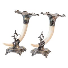 English Victorian Rodgers & Sons 19th Century Game Animal Horns on Silver Mounts