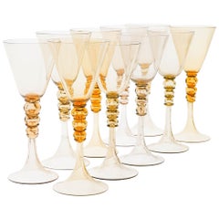 Set of 10 Cendese signed Murano Wine Glass. Unique fume color. Mid-century