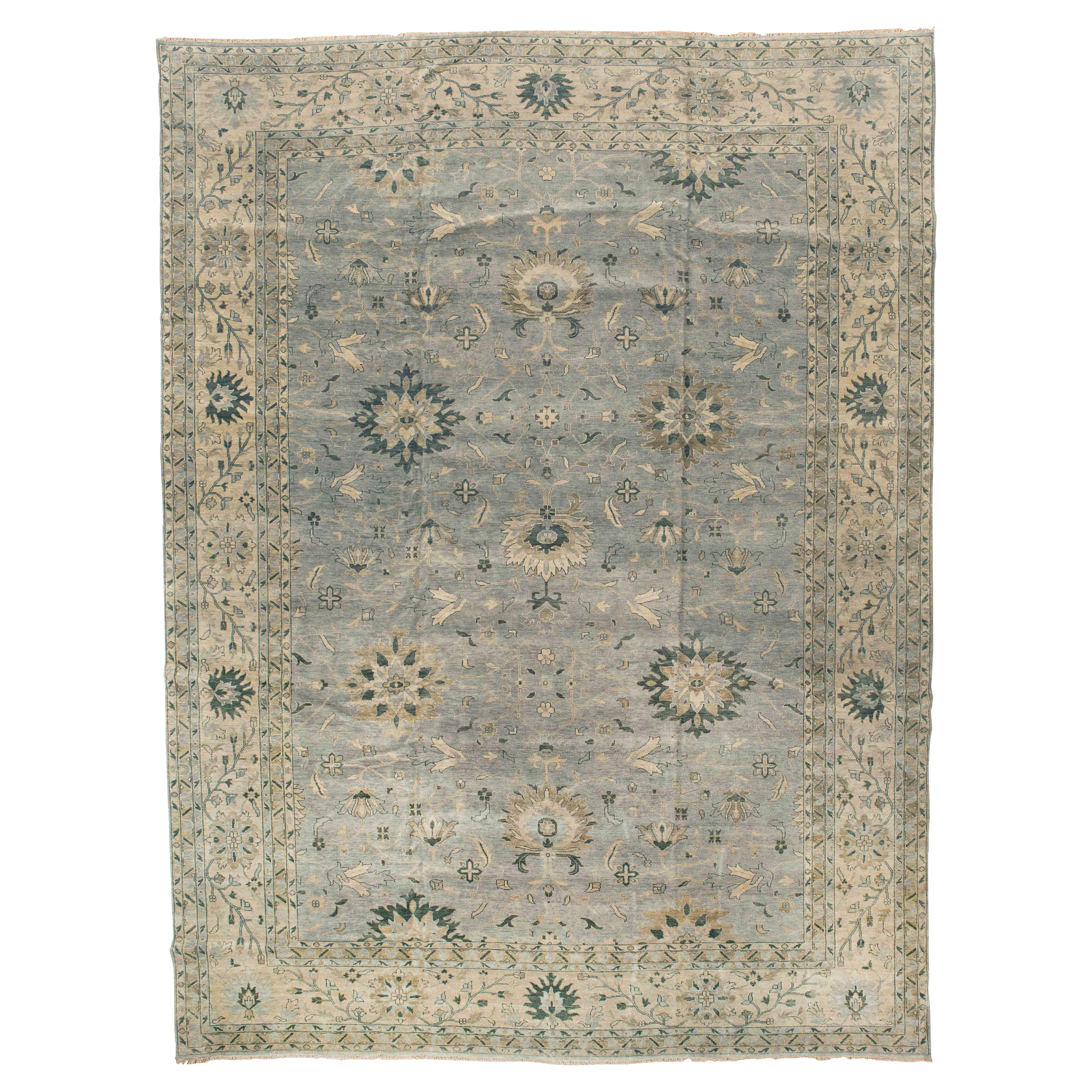 9'x12' Oushak Grays and Blues Floral Design Rug