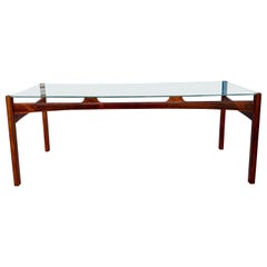 Tavolino moderno danese del 1960 in legno di palissandro e vetro