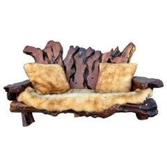 1960s Vintage Handcrafted Burl Redwood Sofa