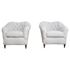 Pair of Sculptural Italian Modern Bouclé Lounge Chairs Attributed to Gio Ponti