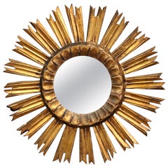 Mid-Century French Carved Gilt Wood Painted Sunburst Wall Mirror