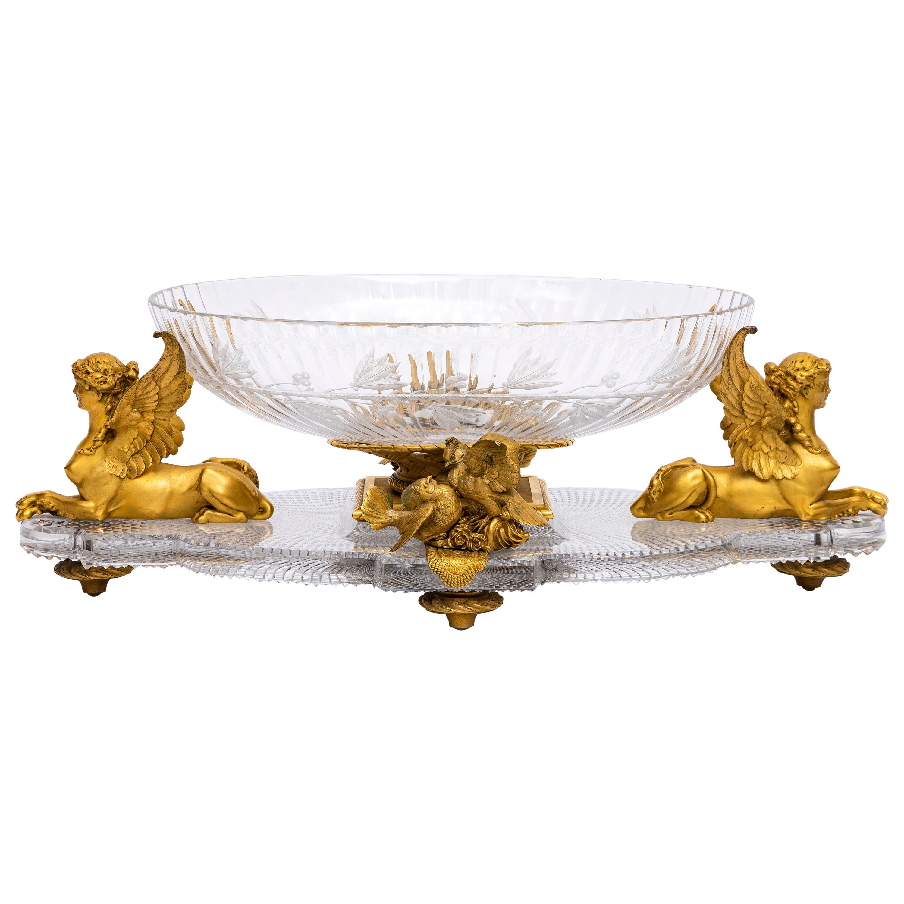 Centro de Mesa/Surtout de Table Baccarat de Cristal Tallado a Mano y Montado en Ormolu