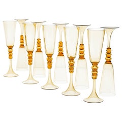 Set of 10 Signed Murano Cenedese Flutes. Unique fume color. Mid-century.