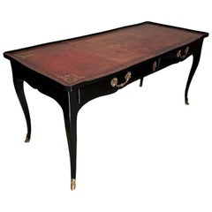 Antique Ebonized Leather top Bureau Plat