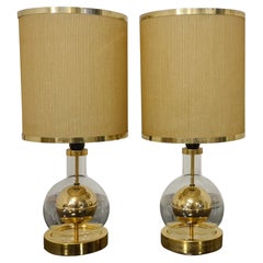Pair of glass and brass table lamps, 1970s Hollywood Regency style