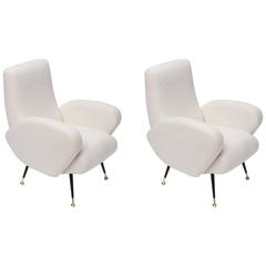 Diminutive Pair of 1950s Italian Lounge Chairs in Thick Belgian Linen