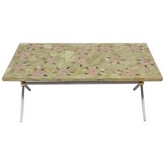 Extraordinary Italian Brass and Steel Coffee Table with Marble Mosaic Top 2