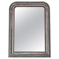 Espejo de pared antiguo grande dorado de plata del siglo XIX - Calidad