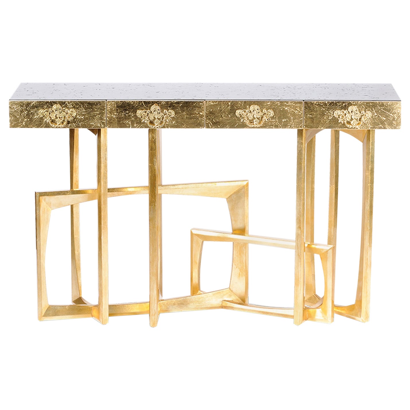 Console Metropolis - Ottone, foglia d'oro e mogano lavorati a mano - Boca Do Lobo