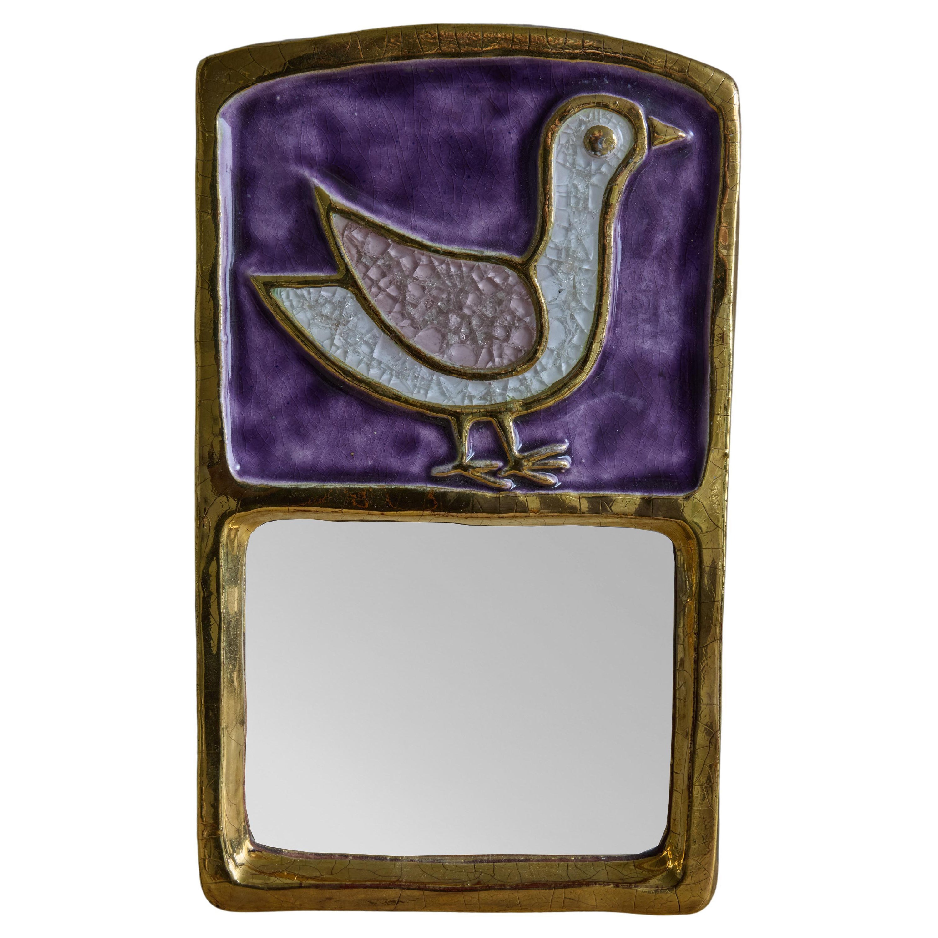 Mithe Espelt Purple Ceramic and Bird Decor Mirror