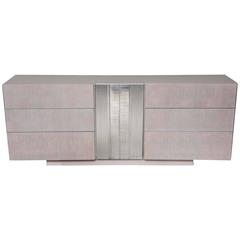 1970s Grey-Washed Oak Dresser with Textured Aluminum Door