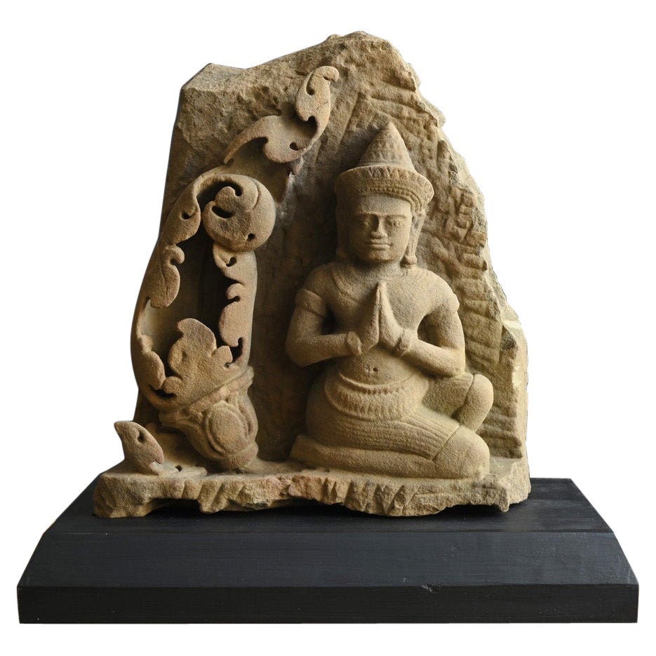 Cambodian antique stone Buddha figurine/Angkor period/Khmer art